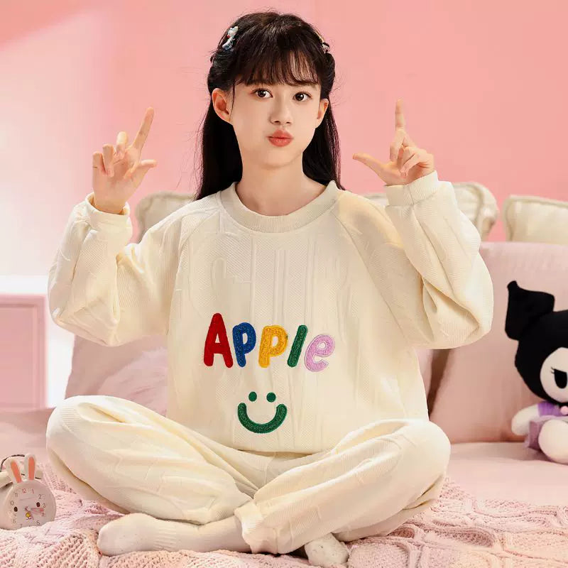 My Melody Qızları üçün Təmiz Pambıq Ev Geyimi, Payız və Qış, Böyük Uşaqlar üçün Üç Qatlı Yorğanlı Qalın İsti Pijamalar, Şirin Dəst