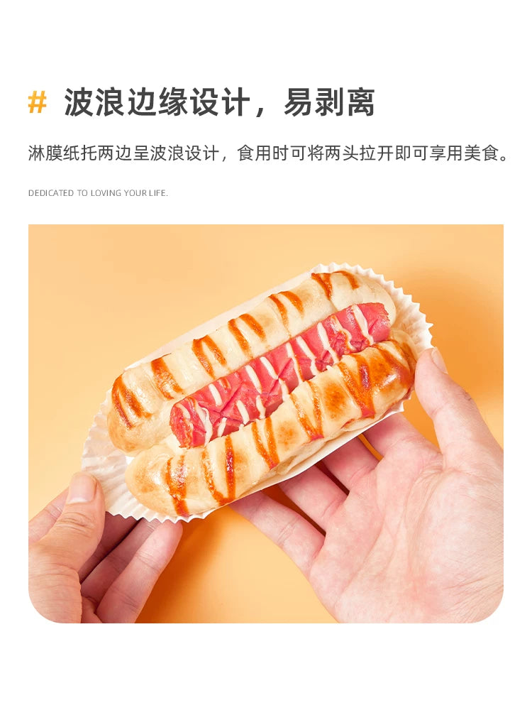 Çörək kağızı nimçəsi, yüksək temperatura davamlı çörək bişirmə qayığı formalı yapışmayan örtüklü alt nimçə, hot dog ananaslı çörək, yağ keçirməyən keks kağızı fincanı