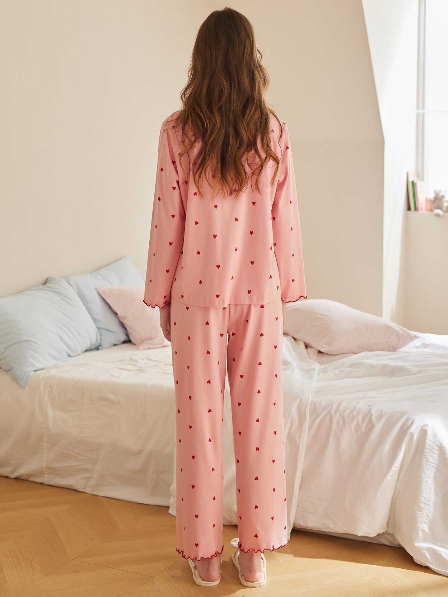 Fenton Qadın Saf Pambıq Uzunqol Pijama Yaz və Payız Pambıq Hırka Gündəlik Boş Yeni Böyük Ölçülü Ev Geyimi Dəsti