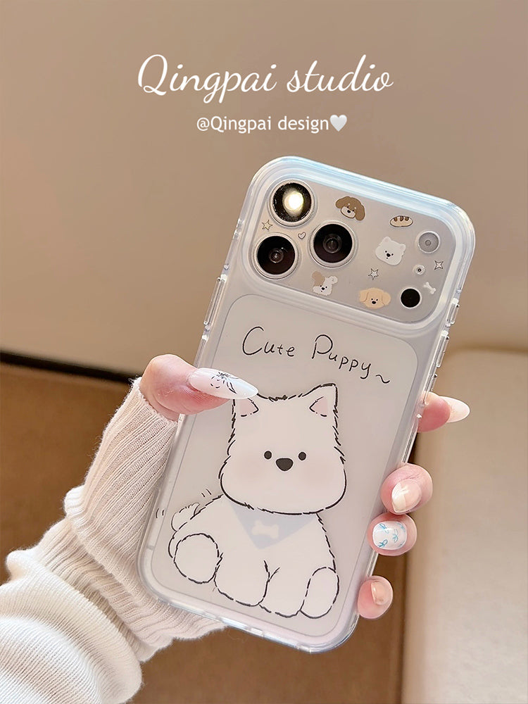 Yüngül şəffaf sevimli cizgi filmi West Highland balası Apple 17promax mobil telefon qutusu iphone16pro yeni 15promax qadın 17pro ikiqat qabıq 15pro hər şey daxil sərt qabıq üçün uyğundur