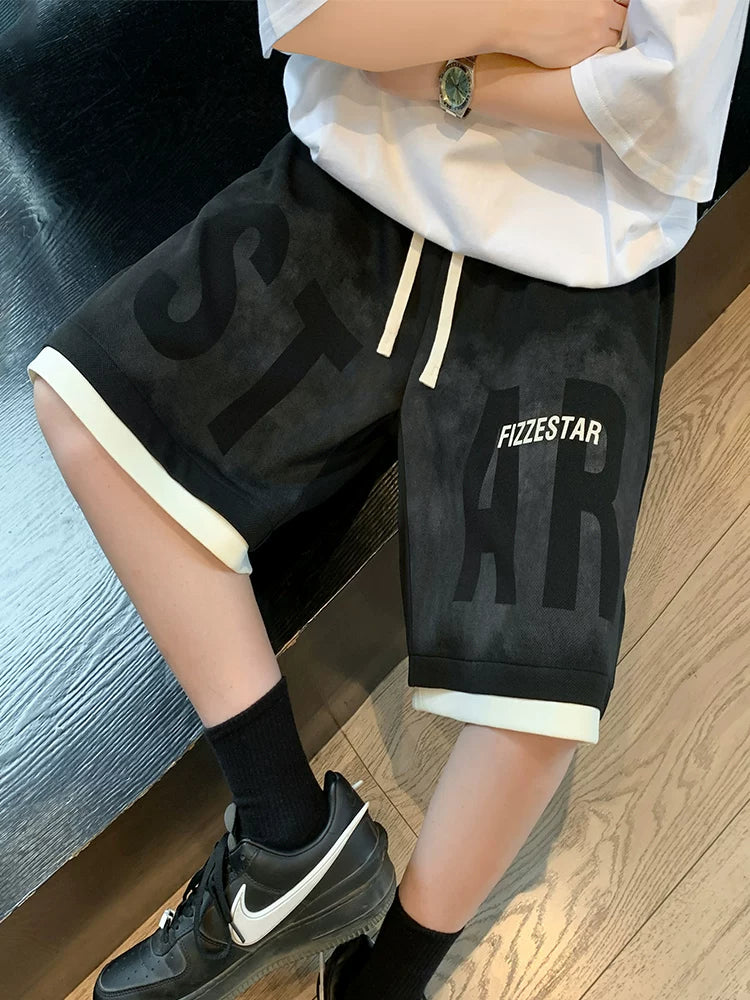 Kişi şortu yay yeni Honq-Konq tərzi rahat boş idman şalvarları moda brendi Amerika yüksək küçə böyük ölçülü beş nöqtəli şalvar