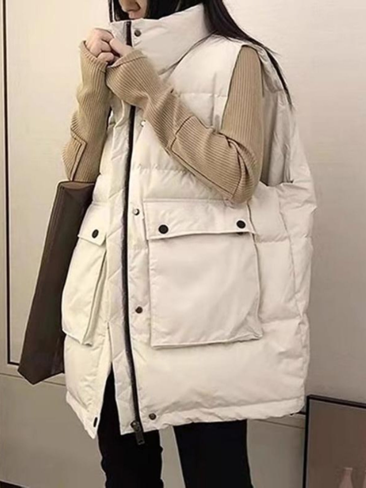 Qadınlar üçün Böyük Ölçülü Moda Pambıq Jilet, Orta Uzunluqlu, 2026-cı ilin Qışı Yeni Koreya Üslubunda Xarici Geyimlər üçün Boş Jilet