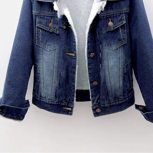 Qadın Denim Yastıqlı Gödəkçə, Yun astarlı, Qalın, Koreya üslubunda, Başlıqlı, 2025 Payız/Qış, İsti, Qısa Gödəkçə, Arıqladıcı