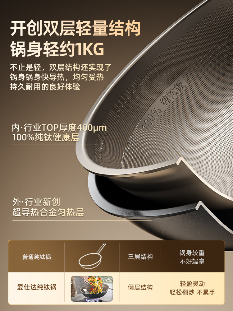 [Lin Gengxin ilə eyni model] Aistar yüngül təmiz titan wok yapışmayan induksiya sobası qazlı məişət bişirmə qazanı