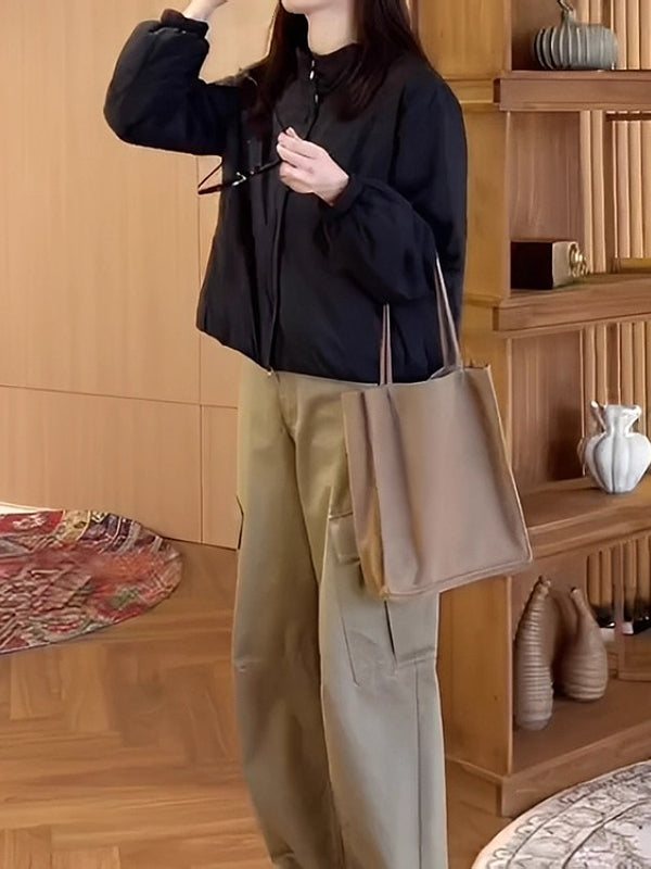 Qadınlar üçün böyük ölçülü, geniş, qara rəngli, yüngül pambıq palto, 2026 payız/qış yeni moda, dəbli və arıqladıcı ayaq üstə duran qısa pencək.