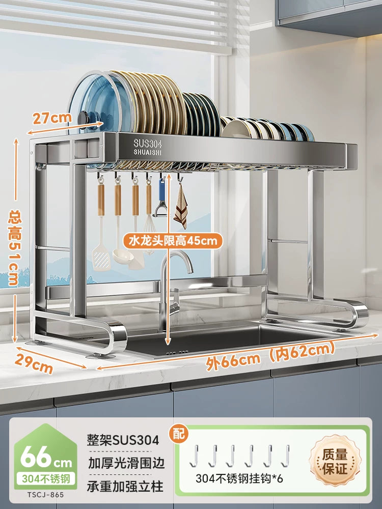 Shuaishi 304 paslanmayan poladdan hazırlanmış mətbəx lavabo rafı qab saxlama hovuzu çoxfunksiyalı qab boşaltma rafı