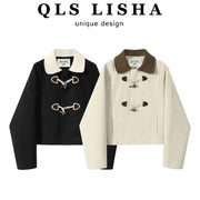 Cholisa Koreya üslubunda qadınlar üçün unikal və super şirin qısa yun palto, payız və qış üçün unikal, gözəl, dəbli və şık top