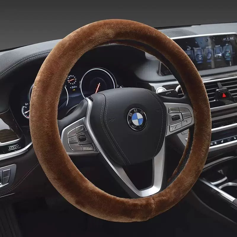 Car steering wheel cover, soft, warm, non-slip, soft and comfortable for winter, universal car interior accessory.