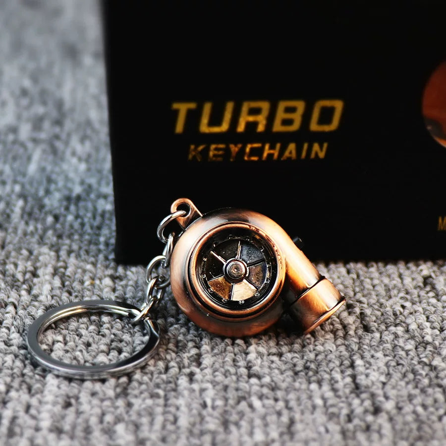 Audible TURBO car key ring, electric LED lights, turbine blade rotating key with pendant, creative decoration.