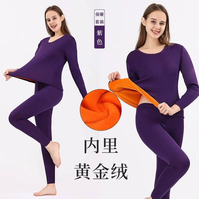 Kişilər üçün qış termal alt paltarı, qalınlaşmış flis astarlı termal alt paltarı, dairəvi yaxalı termal əsas təbəqəli pambıq alt köynək, qadın cütlük dəsti