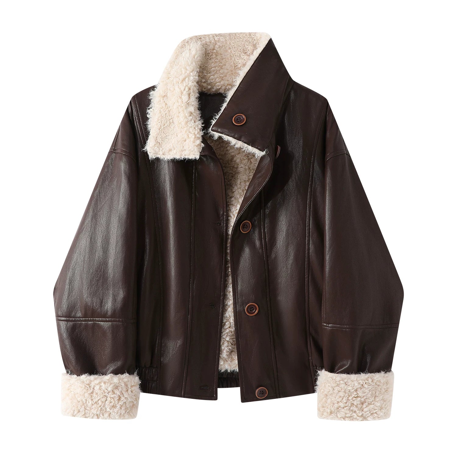 Cholisa Lambswool Dəri Gödəkçə Qadınlar üçün Yun Astarlı Qalınlaşdırılmış 2026 Qış Yeni Motosiklet Gödəkçəsi