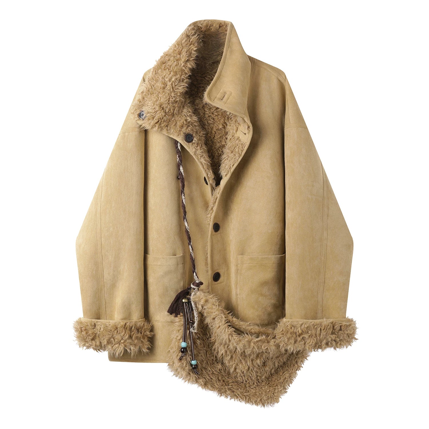 Cholisa Qadınlar üçün Geri Dönən Zamşa Xəz Motosiklet Gödəkçəsi, Payız və Qış Qalınlaşdırılmış Peluş və Heyrətamiz Gözəl Palto