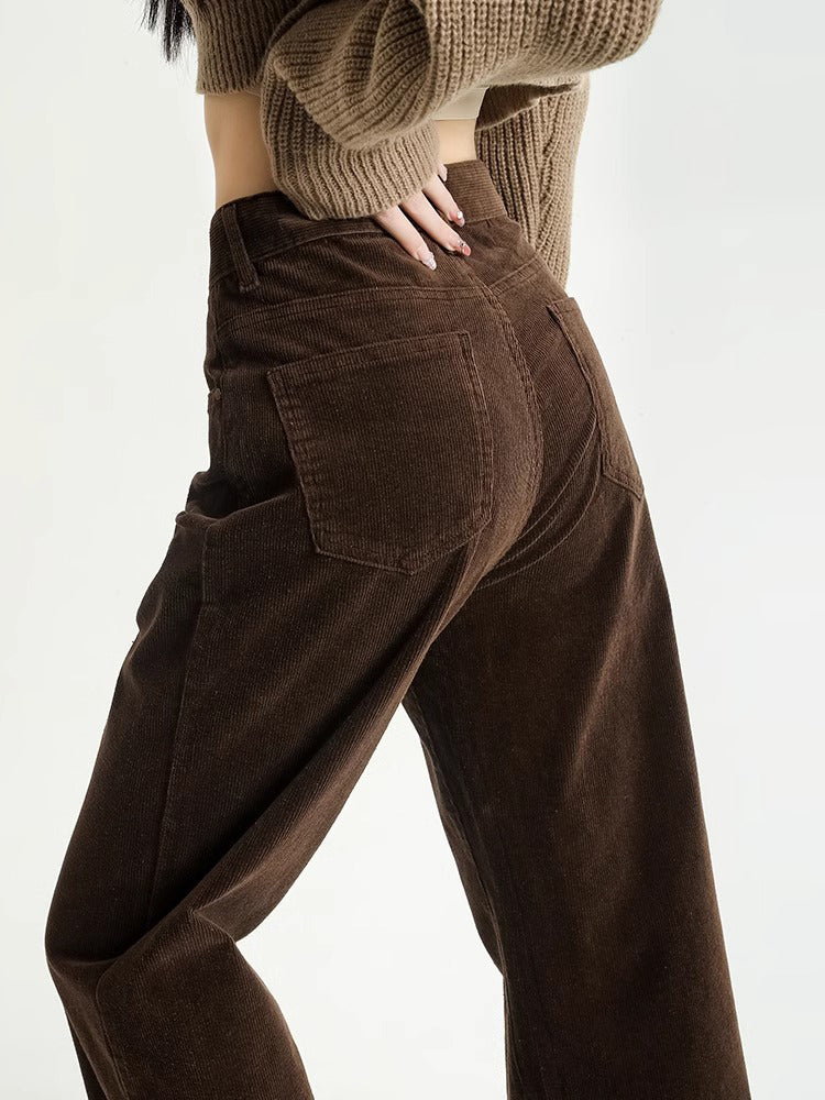 Qadınlar üçün qəhvəyi və qəhvəyi rəngli arıqladıcı məxmər düzbucaqlı şalvar, payız və qış, flis astarlı, armud formalı böyük ölçülü şnil genişbucaqlı gündəlik şalvar