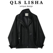 Cholisa-nın qadınlar üçün unikal qara dəri gödəkçəsi, 2026-cı il üçün yeni yaz/payız modası, qısa, çox populyar, dəbli və şık boş gödəkçə.