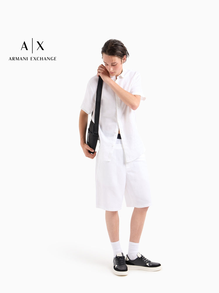 ARMANI EXCHANGE / Armani Payız/Qış Kişi Kətan Qısaqol İşgüzar Kostyum Ağ Köynək