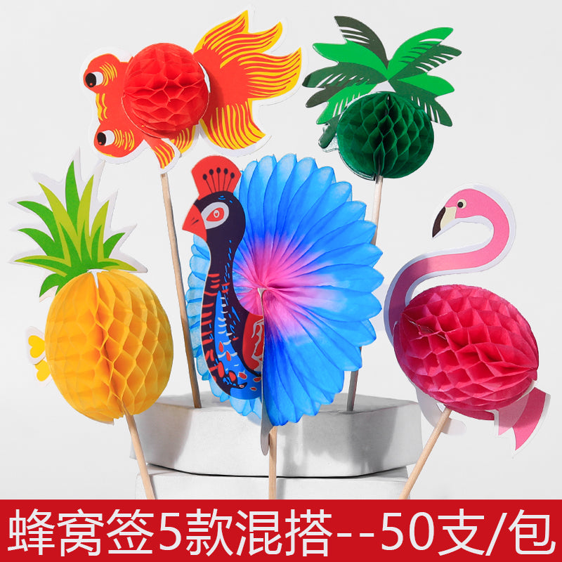 Kağızdan hazırlanmış əl işi kiçik çətir ananas flaminqo tovuz quşu formalı bədii yaradıcı işarə kokteyl soyuq qab boşqab bəzək nişanı