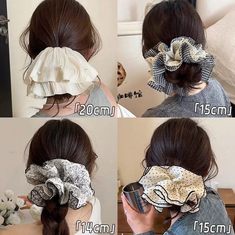 Super pəri büzməli yubka, krujeva saç ipi, zərif dizayn, qalın bağırsaq saç halqası, yüksək səviyyəli hiss, böyük saç ipi, zərif saç aksesuarları