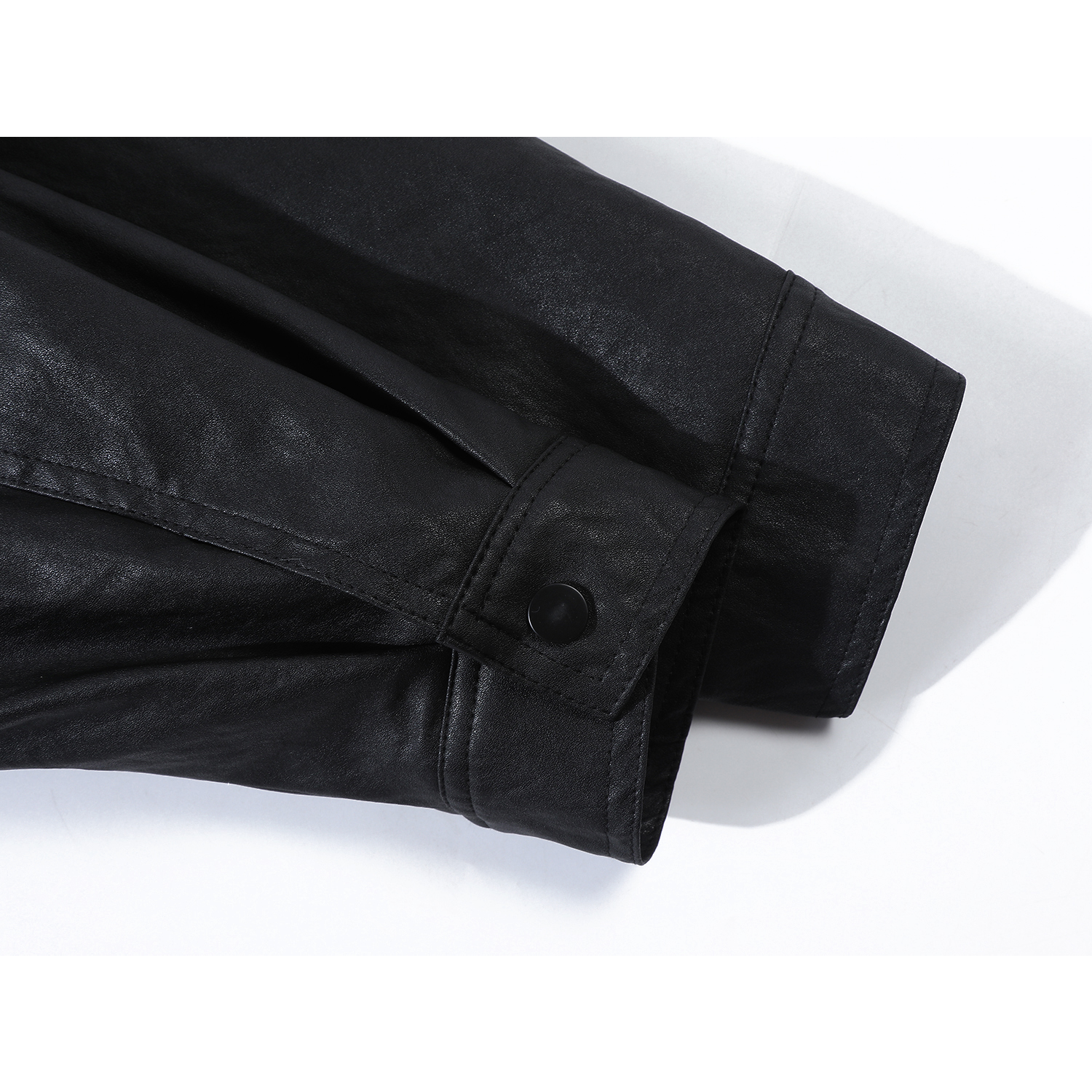 Chorlisa Qara Qəşəng və Sərin Toxunma Yamaqlı Yaxalıqlı PU Dəri Gödəkçə, Payız və Qış üçün Pambıq Yastıqlı Gödəkçə