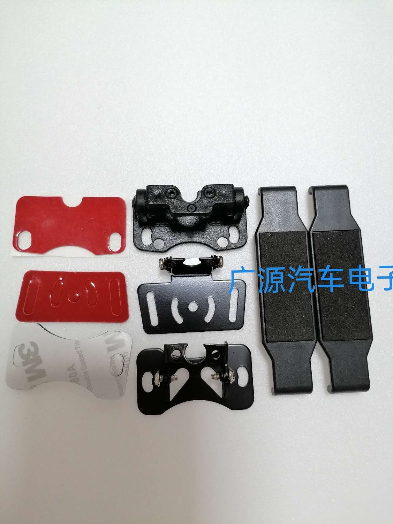 Plastic and stainless steel bracket, clip and strap accessories for universal dashboard mounted rear camera