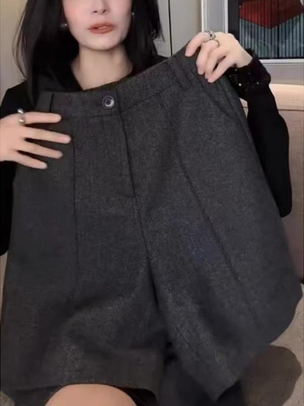 Avropa üslubunda boz Koreya üslubunda çoxfunksiyalı beşgönlü şort, yeni 2026 yaz üslubunda, armud formalı yüksək belli arıqladıcı boş gündəlik şalvar