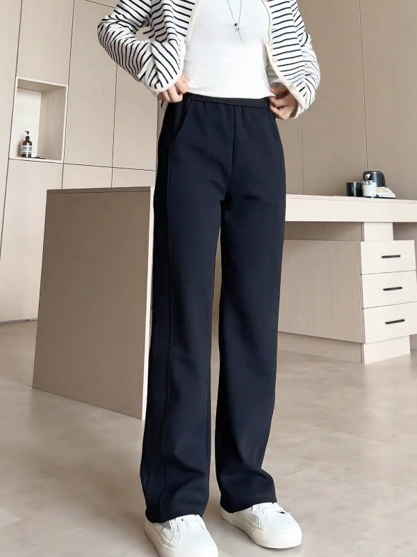 Qadınlar üçün böyük ölçülü qara düz ayaqlı şalvar, 2026-cı ilin yazı, yüksək belli, geniş bədən quruluşlu, arıqladıcı, gündəlik, çoxfunksiyalı, dar ayaqlı, geniş ayaqlı şalvar.