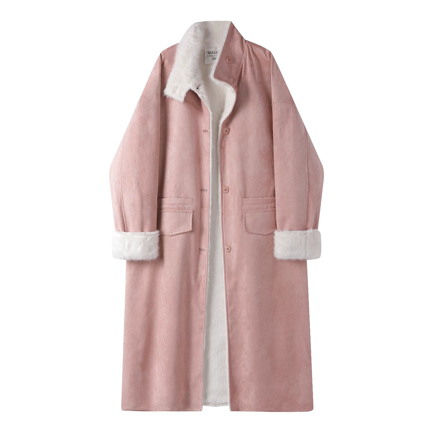 Cholisa-nın qış üçün mükəmməl olan super şirin qırmızı zamşa yun astarlı paltosu, zərif və geri çevrilə bilən uzun model.