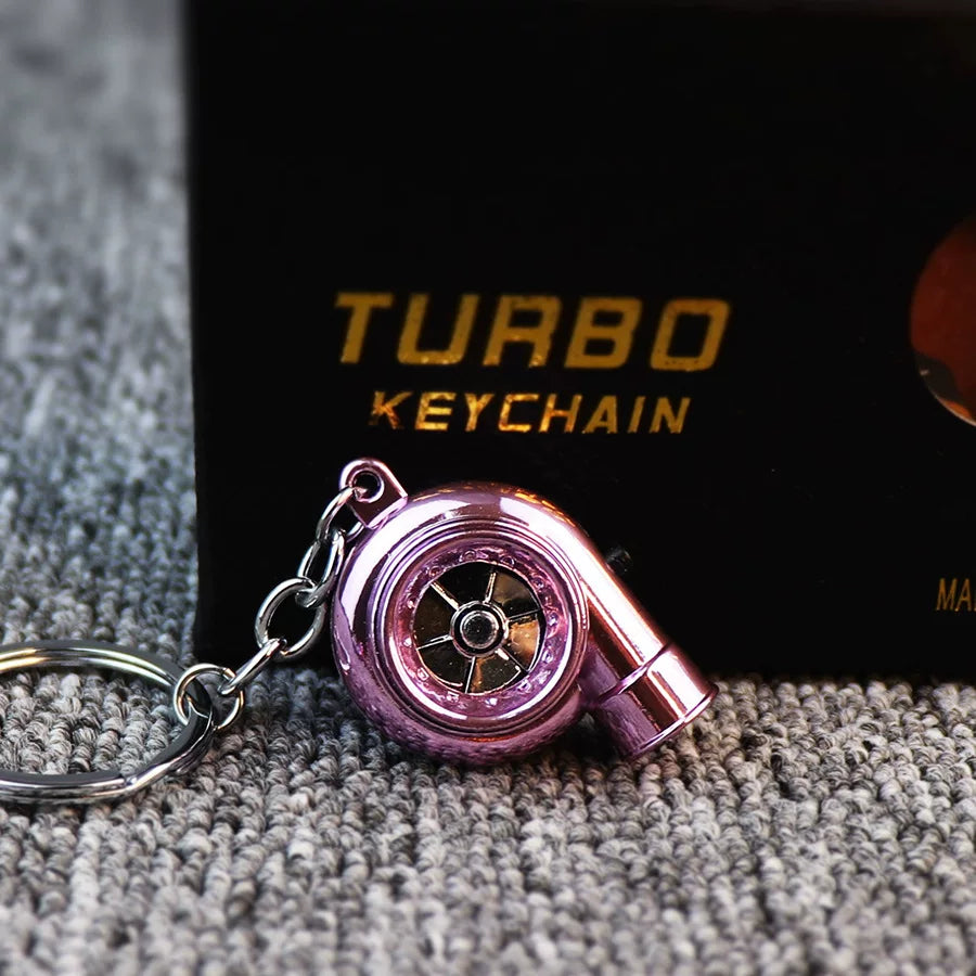Audible TURBO car key ring, electric LED lights, turbine blade rotating key with pendant, creative decoration.
