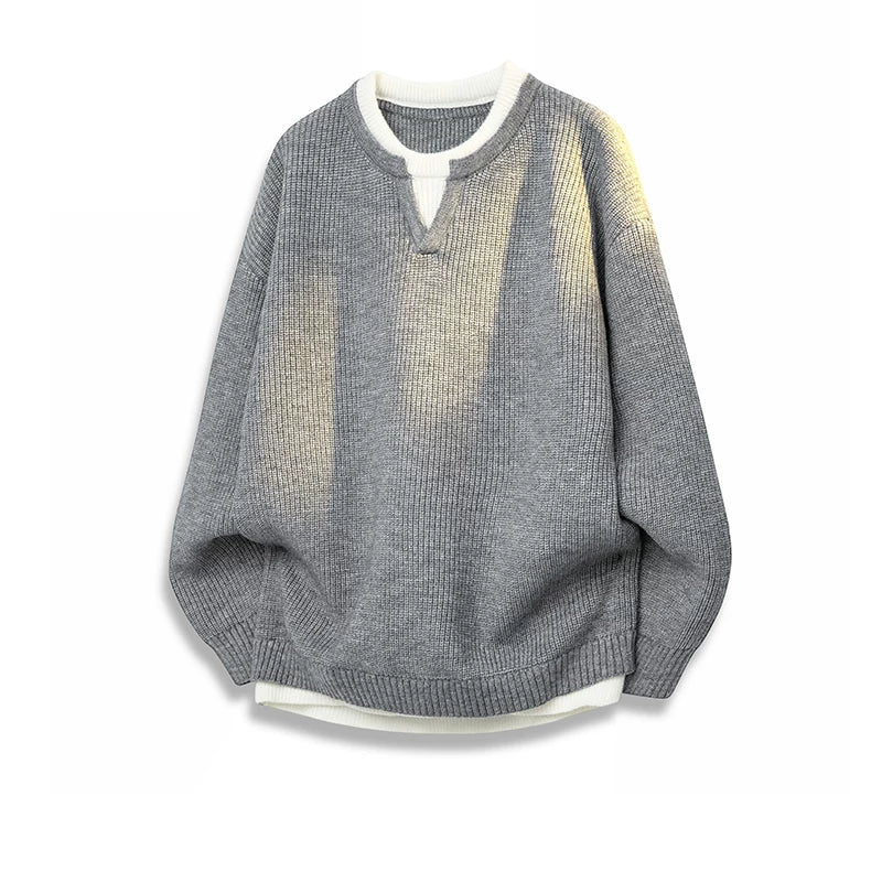 Romon Faux İki Hissəli Sviter Kişilər üçün 2025 Yeni Payız və Qış İsti Trikotaj Qalınlaşdırılmış Daxili Qatlı Kişi Topu