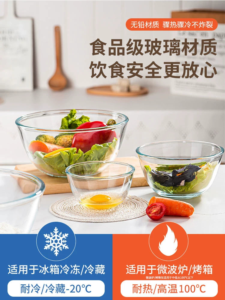 Bestfu şəffaf şüşə qab yüksək temperatura davamlı məişət çörək və hövzə tortu yumurta döyən kasa salat qabı böyük