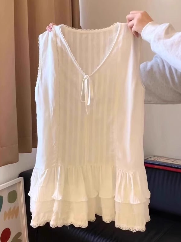 Böyük ölçülü qadınlar üçün krujeva ilə işlənmiş tort ətəyi, geniş formalı, çoxfunksiyalı qat-qat geyimli, yay üçün qolsuz köynək.