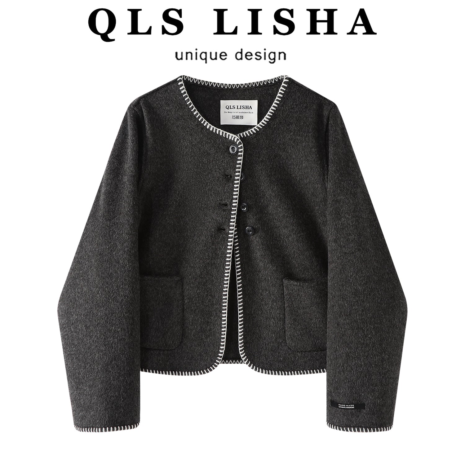 Cholisa Koreya üslubunda, qış üçün qalınlaşdırılmış, Hepburn üslubunda, yüksək keyfiyyətli tünd boz yun palto, payız üçün qısa yun top.