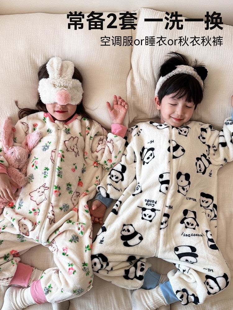 Payız və qış üçün Britaniya uşaq pijamaları, oğlan və qızlar üçün qalın flanel kombinezon, körpələrin təpikləməsinin qarşısını almaq üçün yun astarlı isti yorğan.