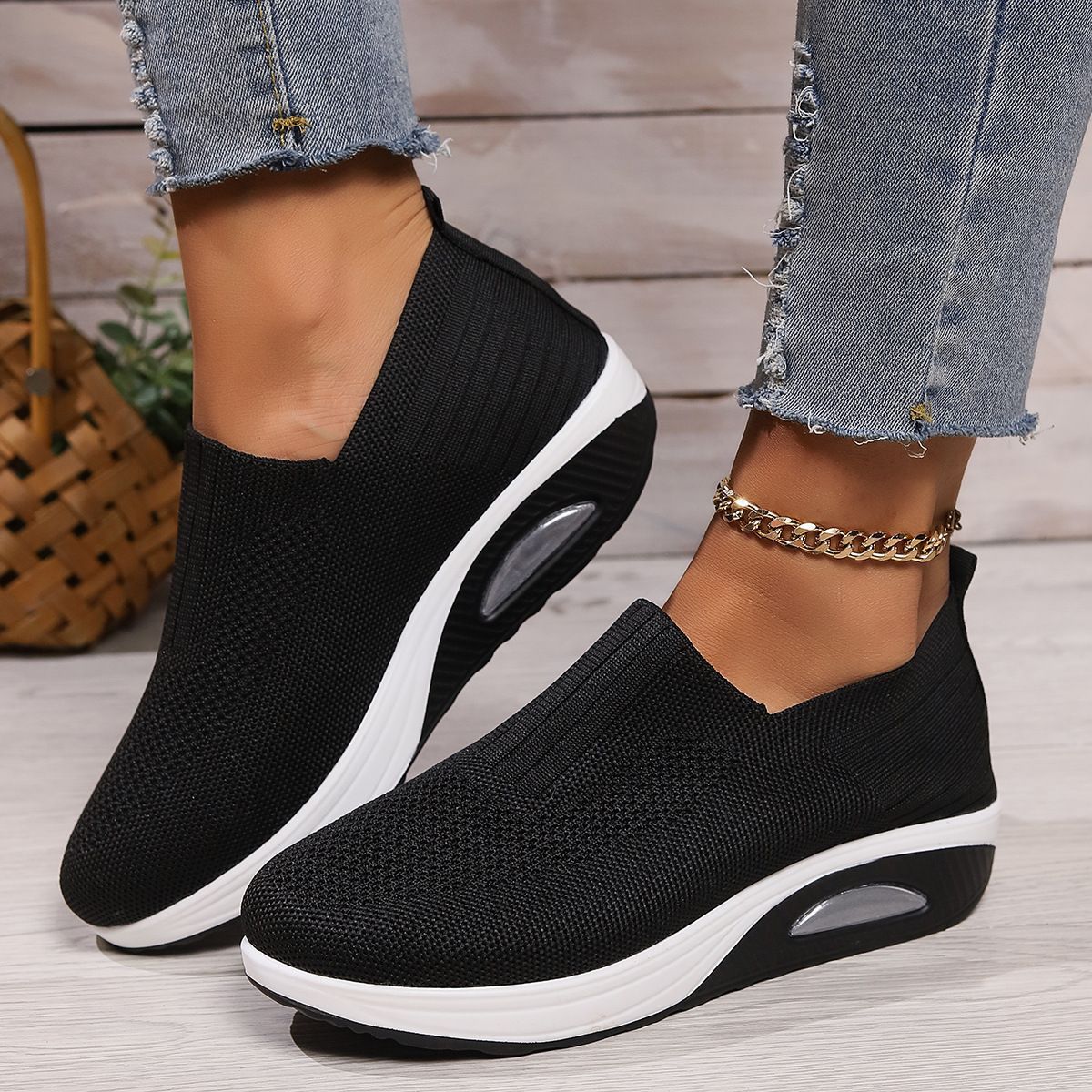 1 Slip-on Rocking Qadın Ayaqqabıları Qalın dabanlı Hava Yastığı Lazy
