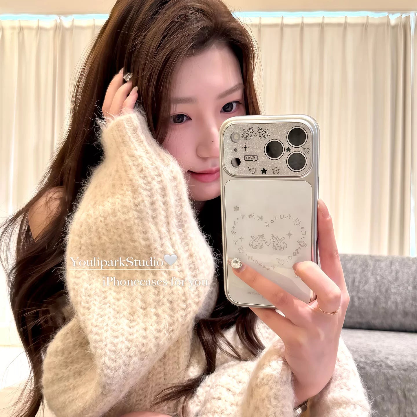 Yuri Park ins sevimli parıldayan sevgi xətləri graffiti mələk pony 17 17pro Apple 17ProMax mobil telefon qutusu iPhone16 hər şey daxil 14 yeni 16Promax qoruyucu örtük