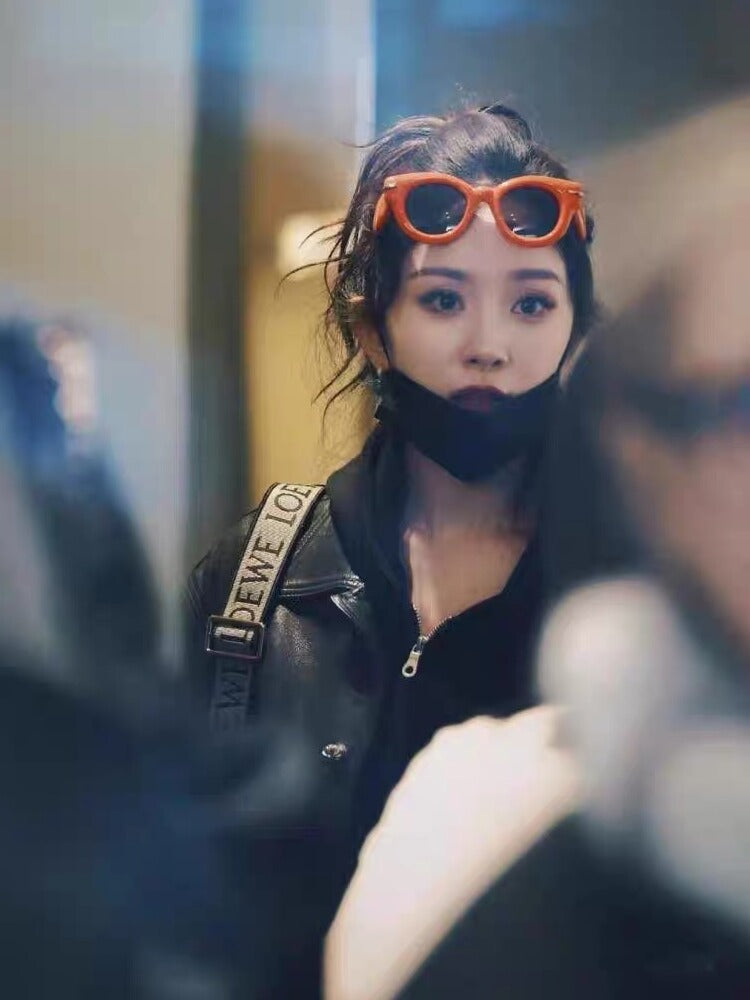 Günəş eynəkləri Yang Mi-nin eyni üslublu Paris Moda Həftəsi qırmızı dəyirmi günəş eynəyi sevimli günəş kölgəsi anti-UV çərçivələri trendi