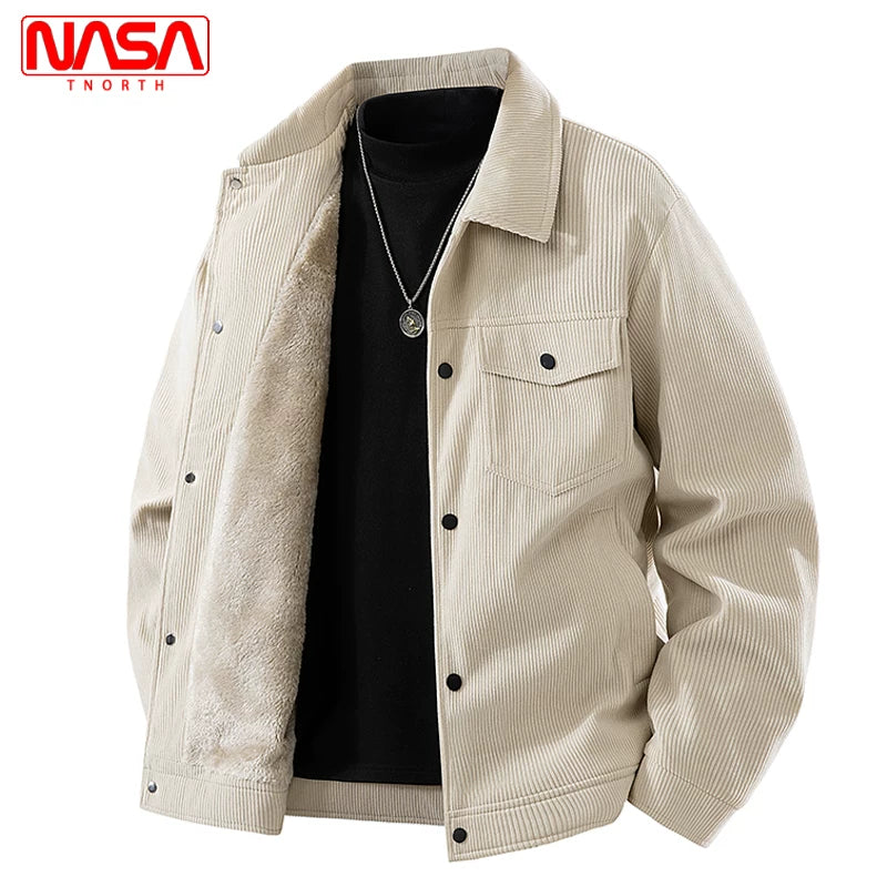 NASA-nın birgə brendi ilə hazırlanmış məxmər kişi gödəkçəsi, yaz və payız üslubunda, yaxalıqlı işgüzar gündəlik köynək, yeni, flis astarlı yaraşıqlı üst geyimi.