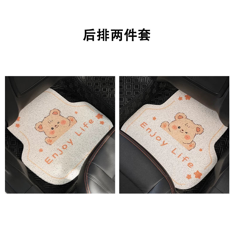 Puff Bear Car Floor Mats, Universal, Silk Loop, Stain Resistant, Wear Resistant, Waterproof, Easy to Clean, Cute Cartoon Style, Ideal for Women's Car Interiors