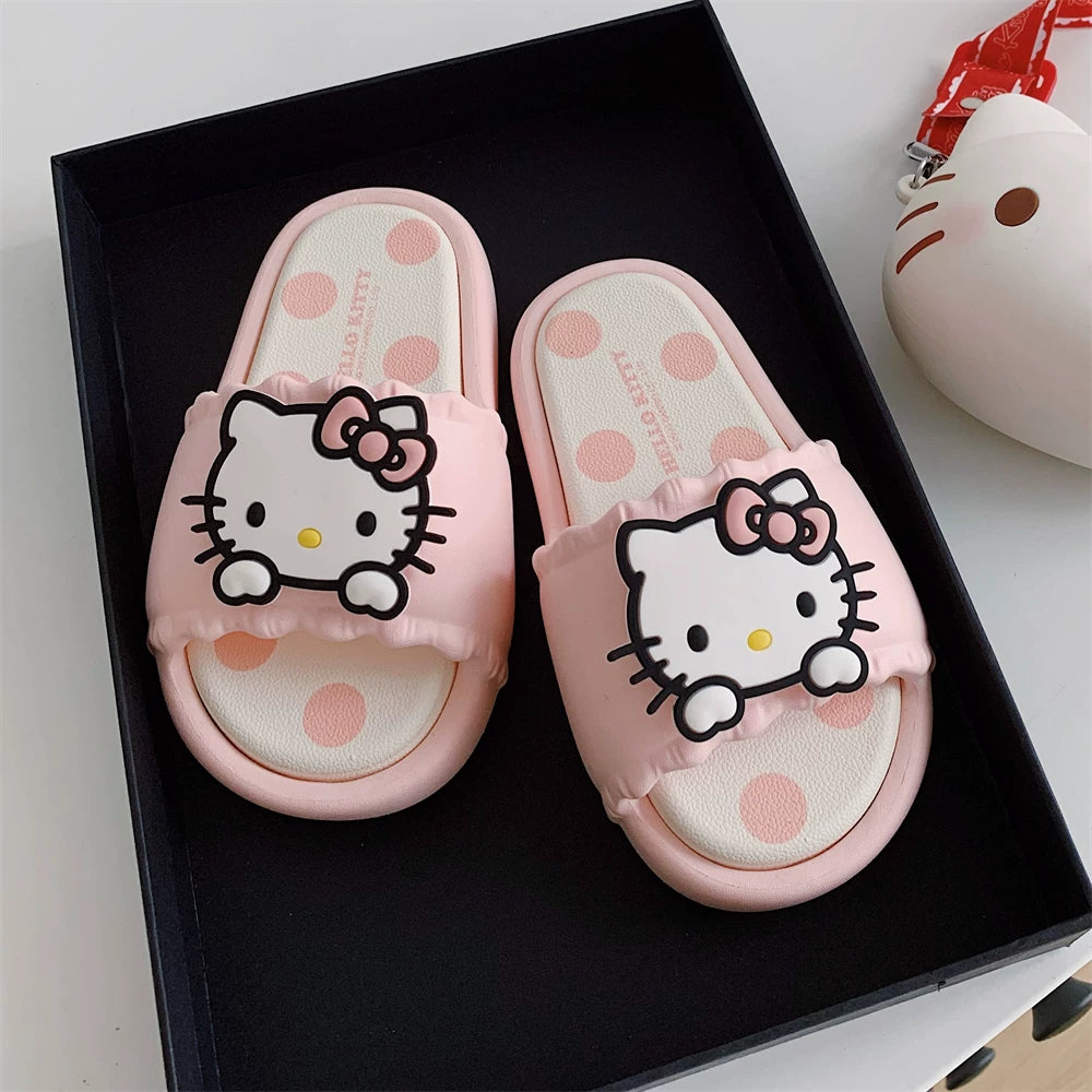 Qadınlar üçün gözəl Hello Kitty terliklərinin nazik zolaqları Sanrio birgə yay valideyn-uşaq açıq havada qapalı terlik