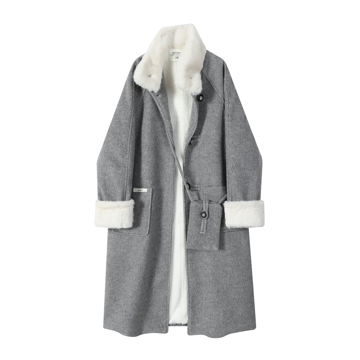 Payız və qış üçün Chorissa Hepburn üslubunda orta uzunluqlu boz yun palto, super zərif və gözəl.