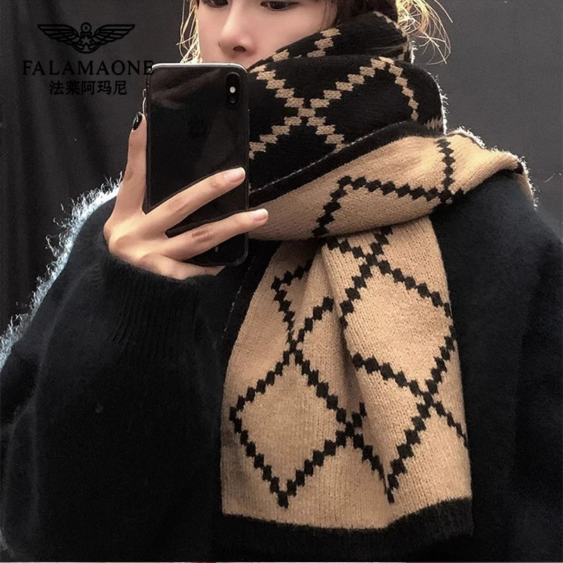 Fala Armani Women's Scarf 2025 New Autumn and Winter Multifunctional High Cheap Collar Warm Thickened Checkered Shawl