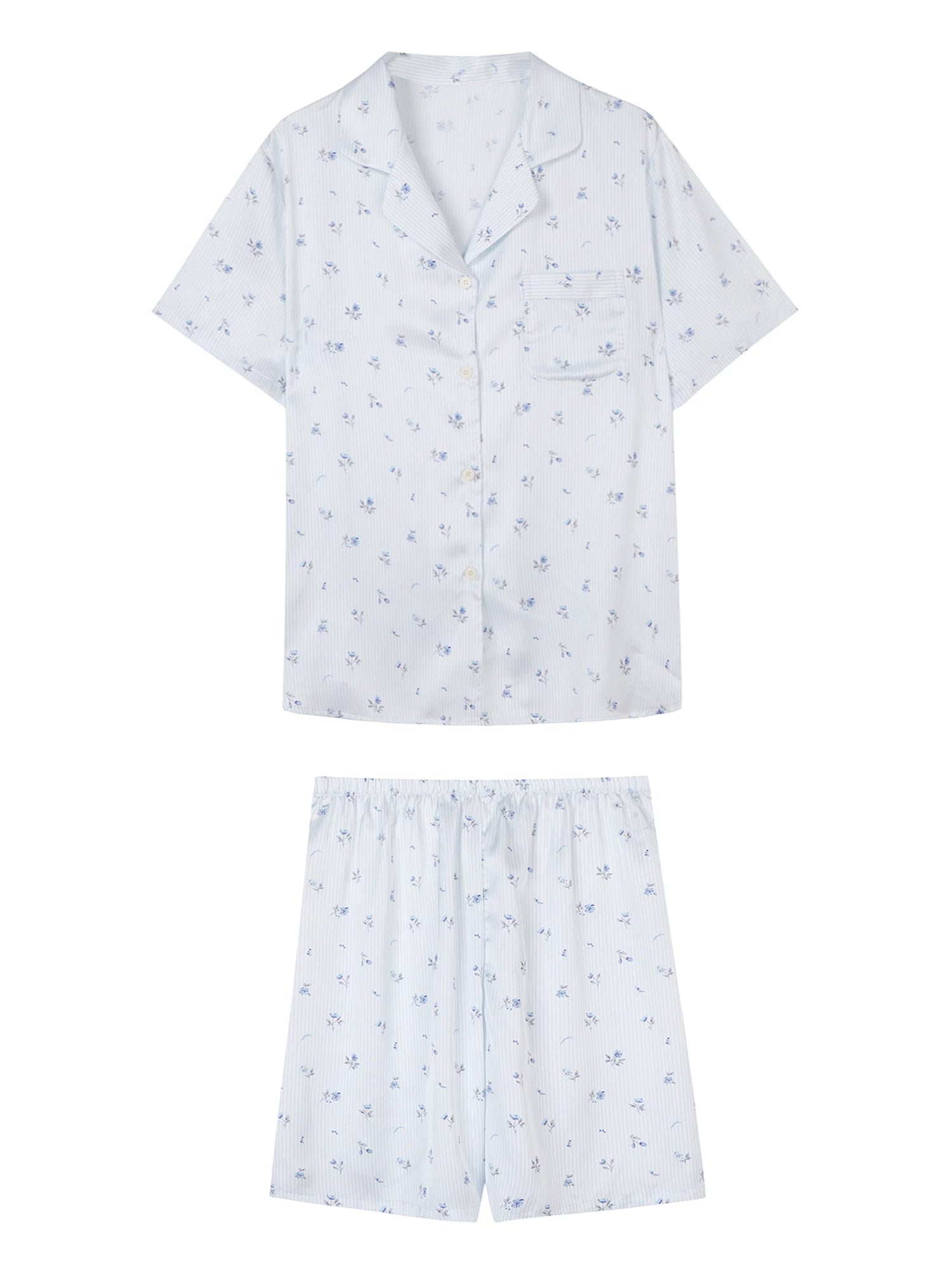 JoyceBra Şirin Çiçəkli Buz İpək Pijama Qadın Yay Sərin Boş Qısaqol Şort Ev Geyimi Dəsti