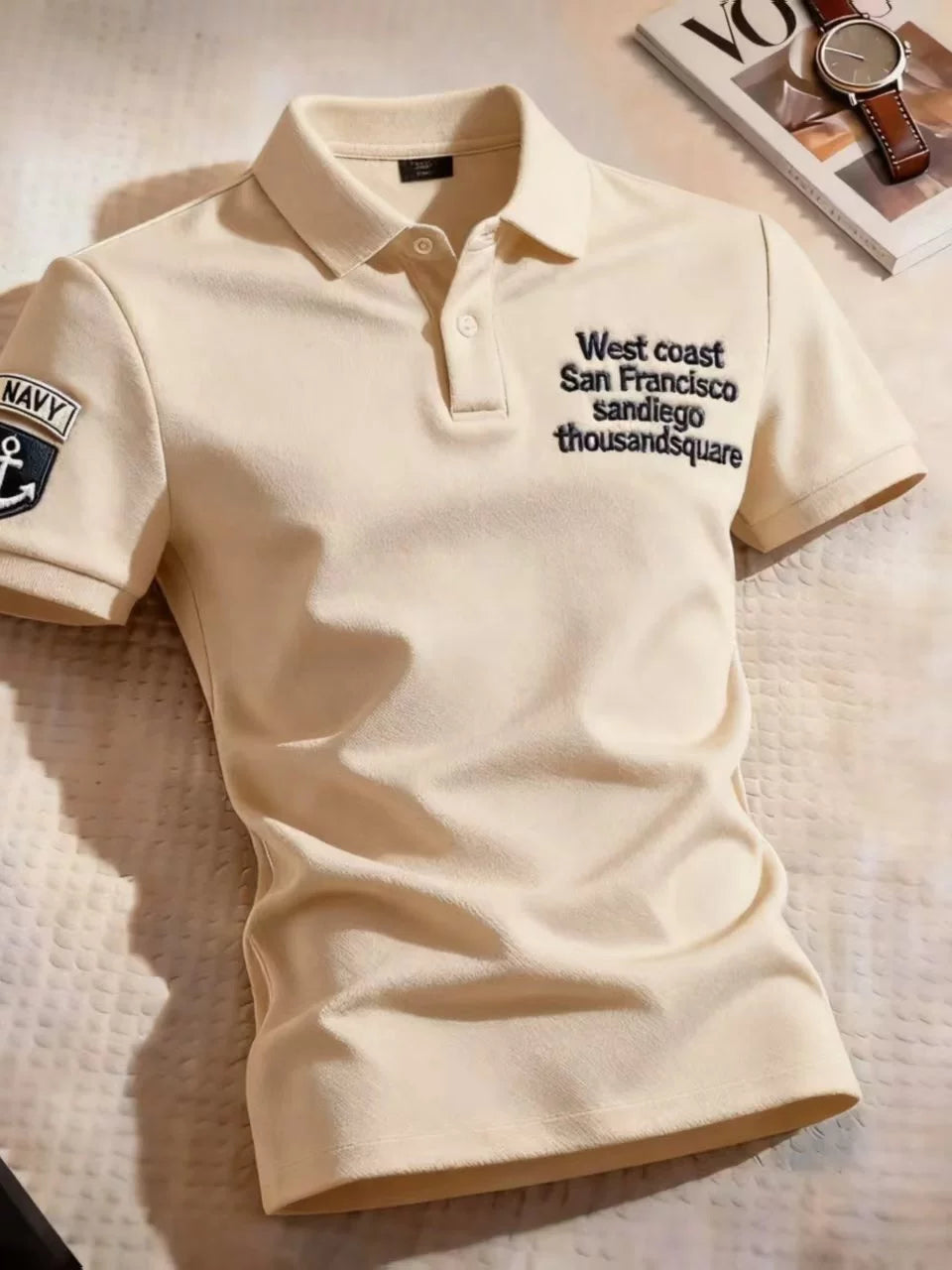 Yay təmiz pambıq Amerika qısaqol köynək kişi yeni hərf naxışlı yaxa POLO köynək retro təsadüfi yarımqol köynək