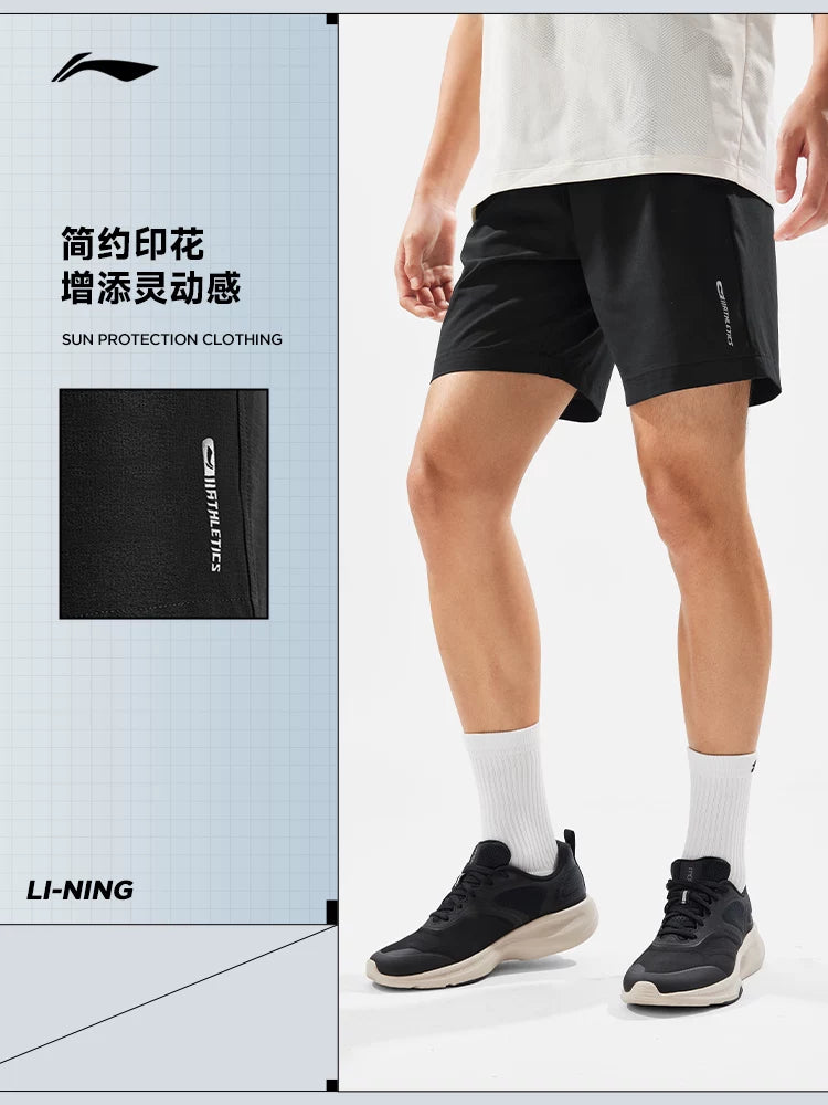 Li Ning idman şortu kişi yay qaçışı tez quruyan şort peşəkar məşq fitnes şalvarı cib fermuarlı idman şalvarı