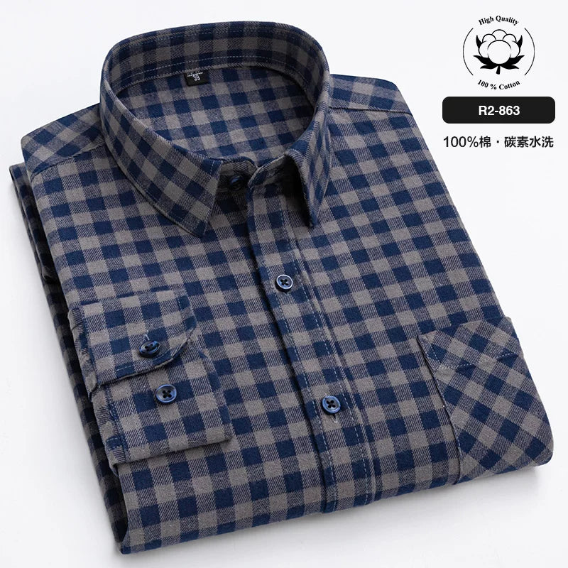 Paul 100% Pambıq Kişilər üçün Fırçalanmış Uzunqol Köynək, Gənc və Orta Yaşlı Kişilər üçün Gündəlik Pambıq Dama-dama Köynək, Böyük Ölçülü Kişi Geyimləri