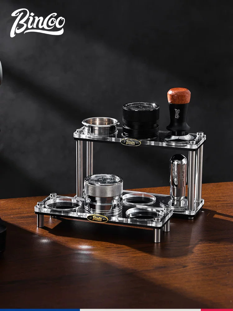 Bincoo akril iki qatlı qəhvə qabı saxlama rafı 51/58 mm universal preslənmiş toz dispenser saxlama bazası