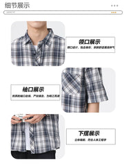 Scarecrow yeni plaid köynək kişi qısaqol gənclik Koreya stil moda düym köynək kişi yay yarımqol köynək