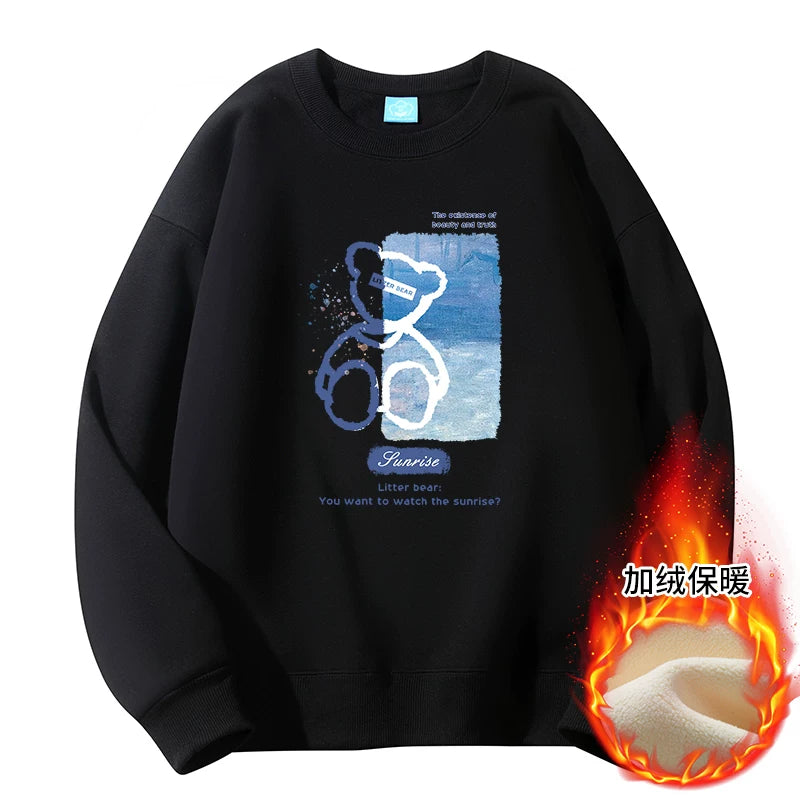 GLM Kişi və Qadınlar üçün Yun Astarlı Dəyirmi Yaxalı Sviter, Payız/Qış İstiliyi, Ağır Çəkili Stil, Amerika Boş Forması, Dəbli Brend Əsas Qat, Kişi Geyimləri