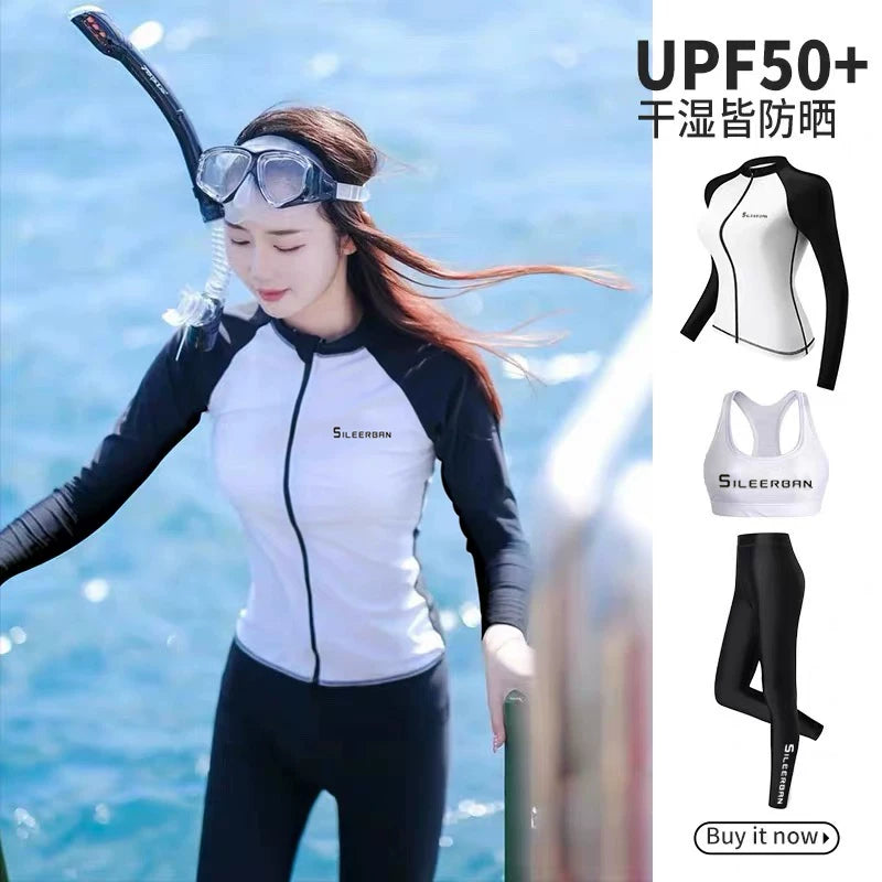Yeni dalğıc kostyumu meduza kostyumu snorkeling arıqlayan qadınlar üçün sadə sörfinq çimərlik paltarı uzunqol şalvar günəşdən qoruyan tez quruyan çimərlik kostyumu