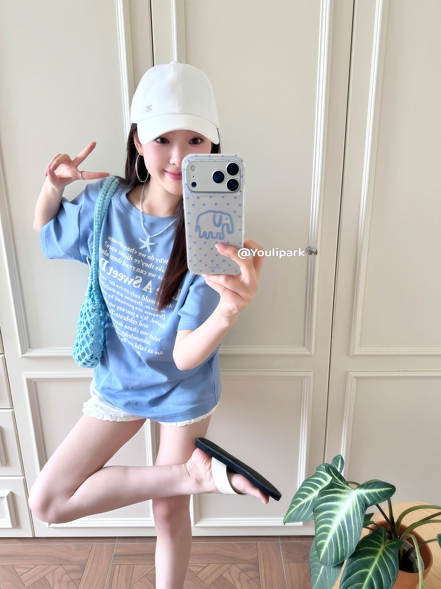 Yuri Park ins Koreya üslubunda şirin dəniz duzu mavi polka nöqtəli xətlər fil 17 17pro Apple 17ProMax mobil telefon qutusu iPhone16 hər şey daxil 14 yeni 16Promax qadınlar üçün qoruyucu örtük