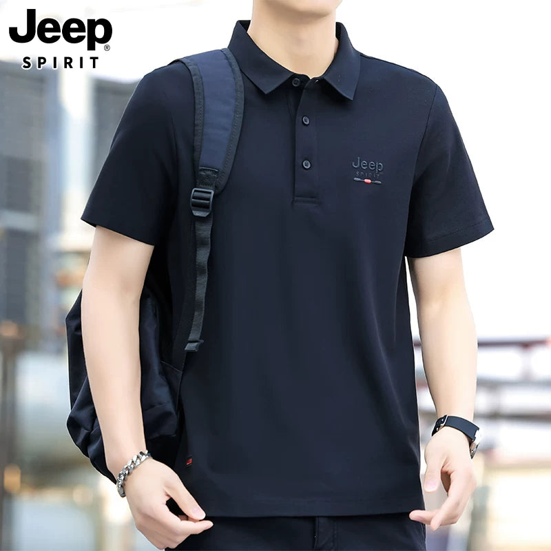 JEEP Jeep kişi qısaqol POLO köynəyi yaz və yay yeni təsadüfi çox yönlü yaxa köynək kişi boş böyük ölçülü kişi geyimi